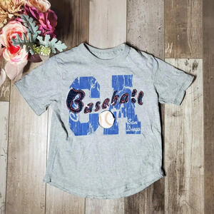 Cherokee Boys Gray Short-Sleeved Baseball Themed T-Shirt Size Small 6/7 EUC